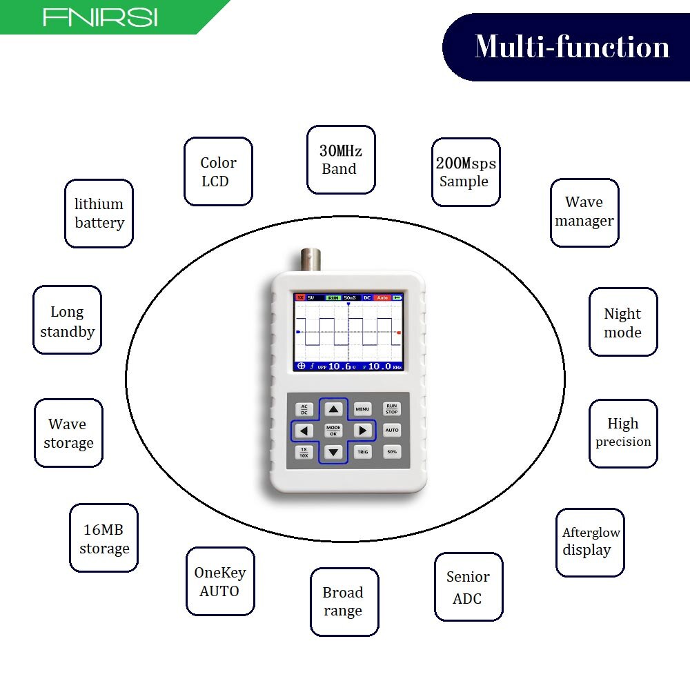 DSO FNIRSI PRO Digital Oscilloscope Handheld Portable 5M Bandwidth 20 MSps Oscilloscopes Sampling Rate with Crocodile Clip Probe: FNIRSI-2031H