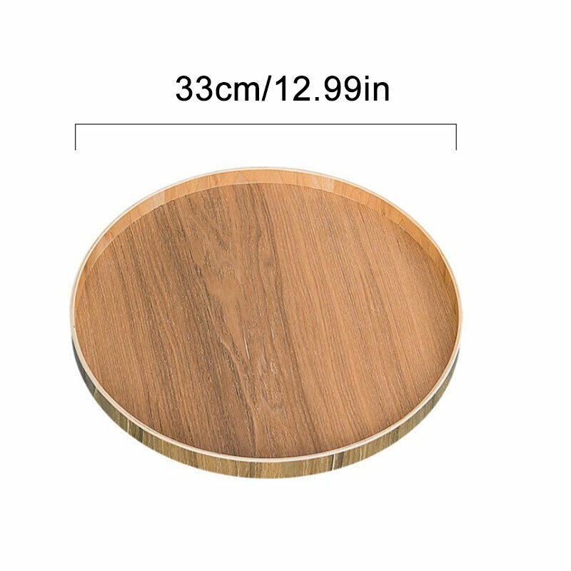 Wooden Round Serving Tray Wood Plate Tea Food Dishe Drink Platter Food Server Plate Dinner Beef Steak Fruit Snack Dessert Tray: 34cm