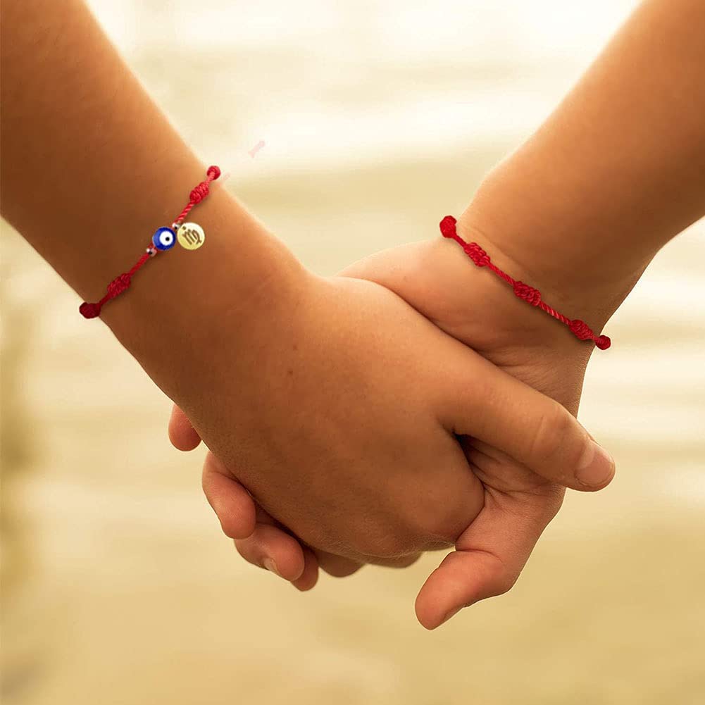 Rood Touw Constellation Armband 7 Knoop Boze Oog Geluk String Bescherming Zodiac Armband Link Charm Voor Vrouwen Meisjes