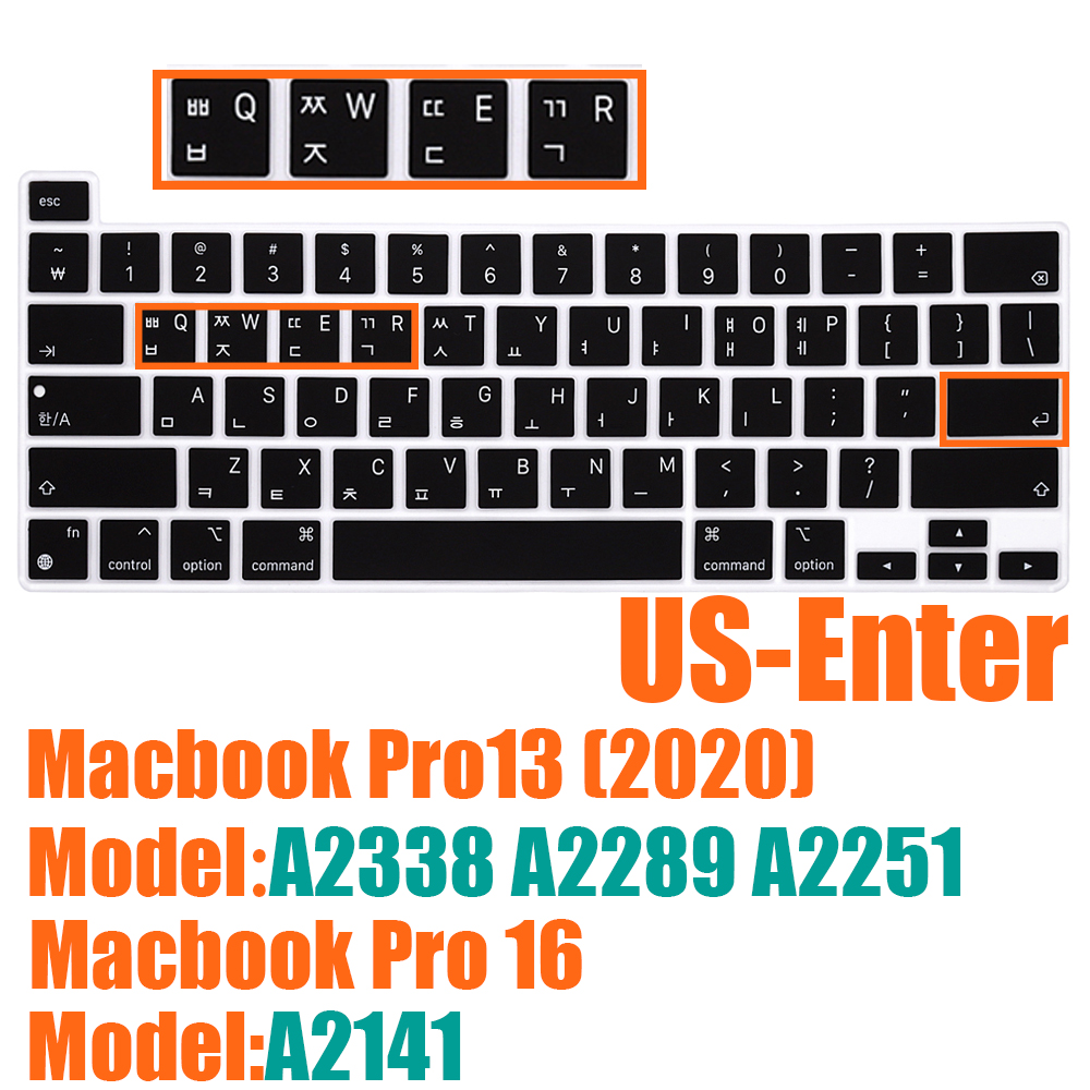 SDYIGOE – housse de clavier coréen pour MacBook Pro13 pouces M1 Pro16 avec barre tactile, Film de protection: US-enter black
