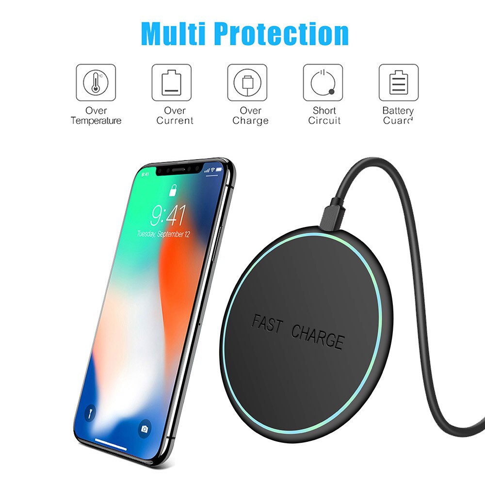 10W Qi Fast Wireless Charger With LED Light Micro USB Wireless Charging Pads for iPhone11 X Samsung Xiaomi Huawei Charging Pads