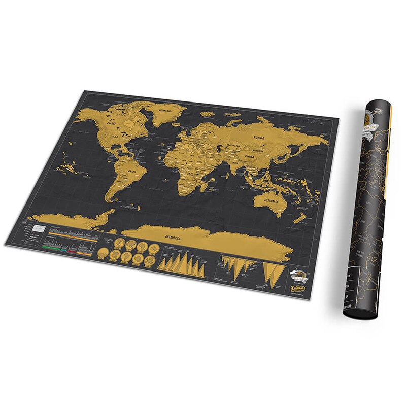Mapa rascable negro de lujo, mapa del mundo que se borra, mapa del mundo, decoración del hogar, pegatinas de pared, papelería escolar, 74,5x53,5 cm