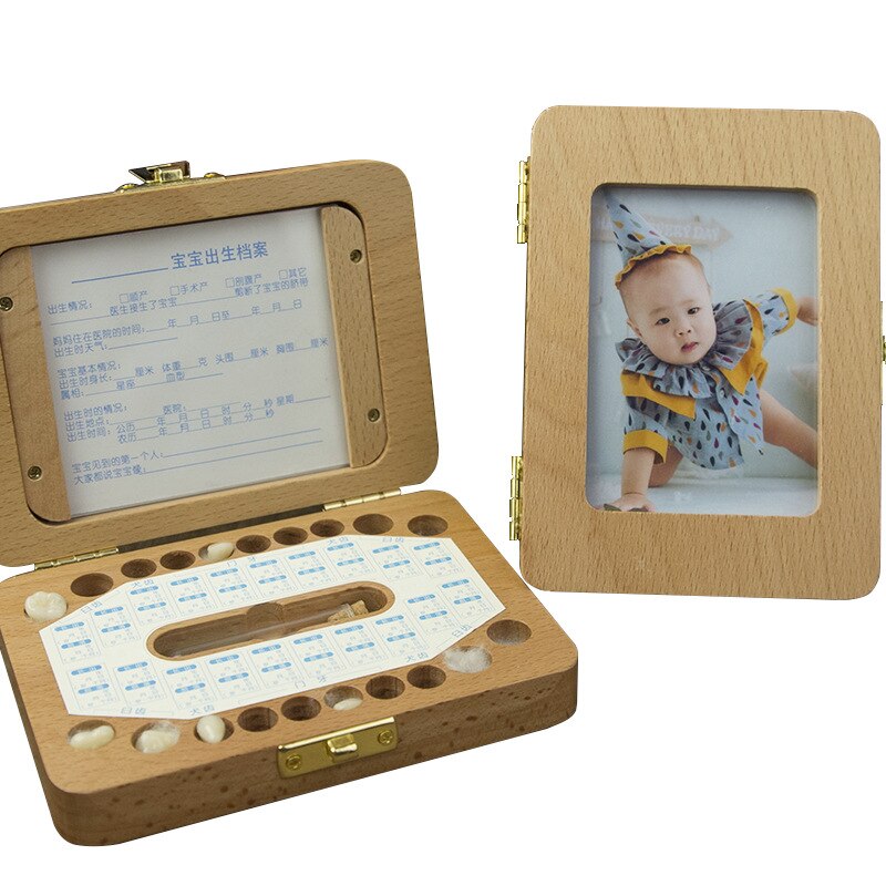Træbørnetandkasse arrangør mælketænder samling børns fotoramme hukommelse baby løvtand konserveringsboks