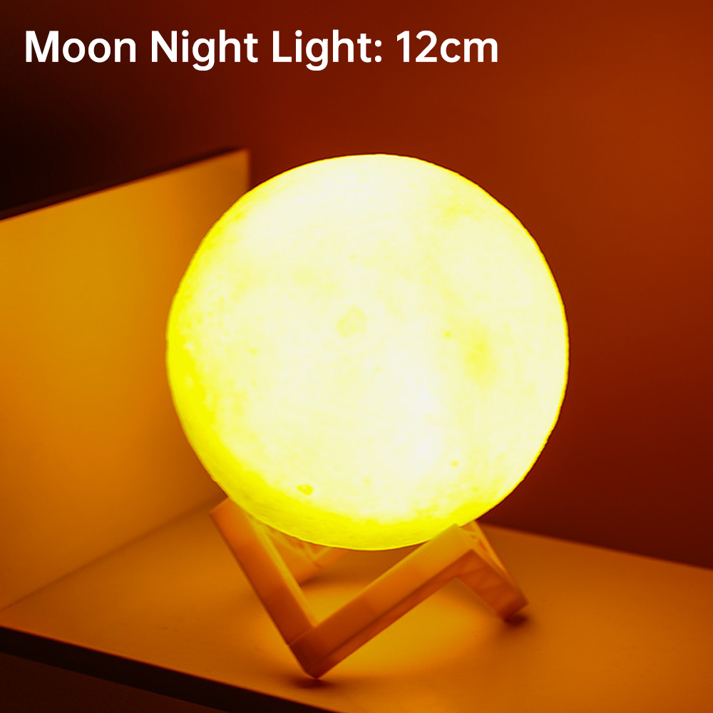 Led natlys 3d print månelampe 8cm/12cm batteridrevet med stativ stjerneklar lampe 7 farver soveværelse indretning natlys børn: 12cm