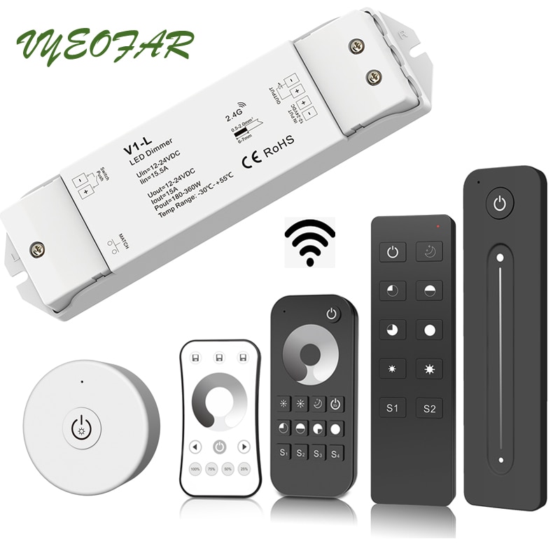 Led Strip Dimmer 2.4G RF Wireless Remote Dimming 12V 24V Input 15A Output For 5050 3528 Single Color String Ribbon Use