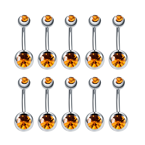 Piercings de Ombligo de acero inoxidable para hombres y mujeres, pendientes de Ombligo, anillos gemas, Piercing de Ombligo, joyería de cuerpo Punk, 10 piezas: Zinc negro plateado