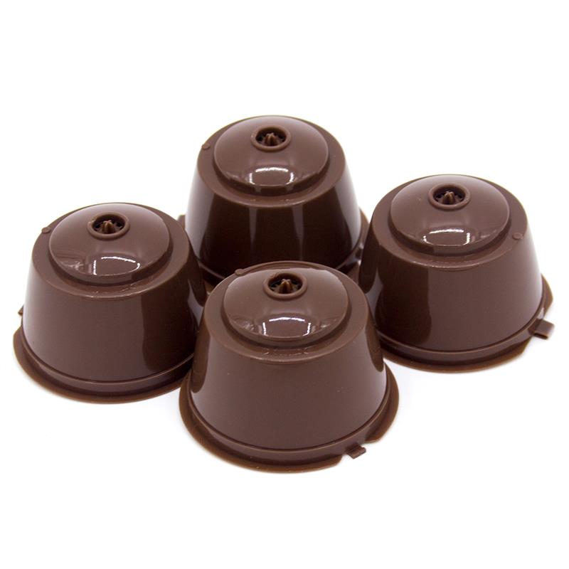 Lemonbest 4pcs Coffee Capsule Plastic Capsule Refillable Reusable Fits For Dolce Gusto Coffee Machines With Spoon: Brown