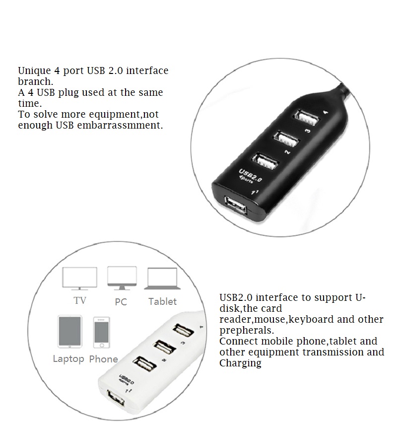 Przenośny 4 Port wielu rozdzielacz Hub na USB o wysokiej prędkości USB 2.0 wiele Expander do laptopa PC komputer przenośny akcesoria