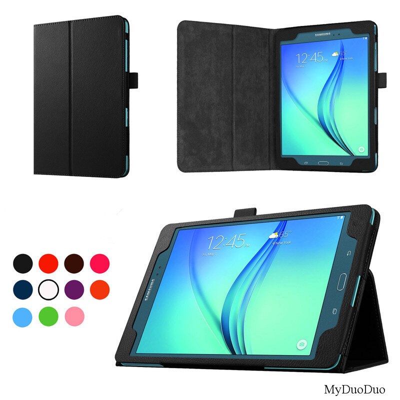 Funda para tableta para Samsung Galaxy Tab A T550 T555 SM-T550 9,7 "funda protectora de cuero de PU con soporte y lápiz óptico: black