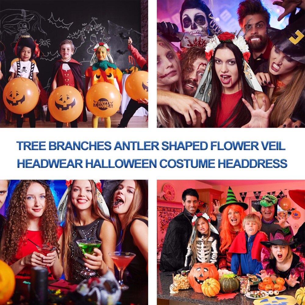 Gałęzie drzewa poroża w kształcie kwiatowy welon nakrycia głowy kostium na Halloween stroik