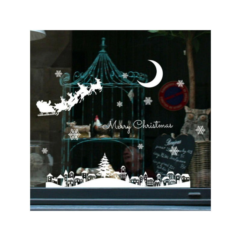 Merry Christmas Decorations Window Sticker DIY Vinyl Wall Stickers Elk Glass Decorations For Home Cute Decor Art Stickers