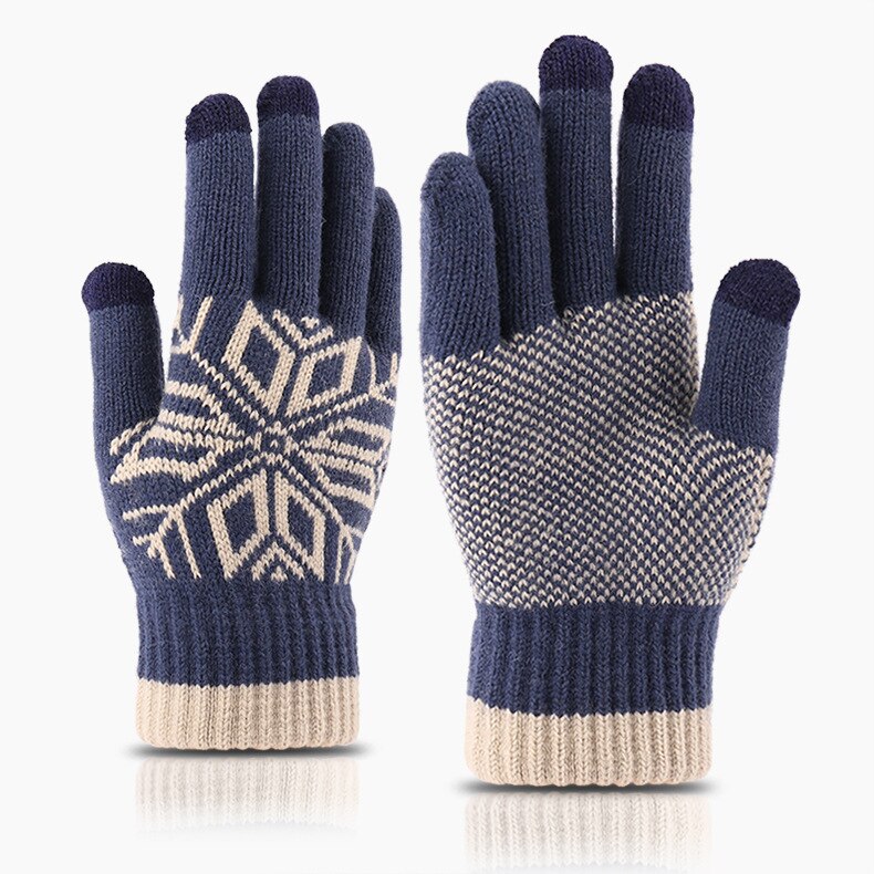 Touch Screen Gloves Men's Jacquard Plus Velvet Winter Thick Knitted Warm Woolen Gloves: A331B-11