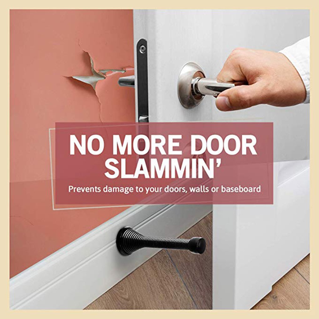 High Spring Door Stopper Heavy Spring Fine Wire Drawing Metal Door Anti-Collision Door Stop Household Hardware Supplies