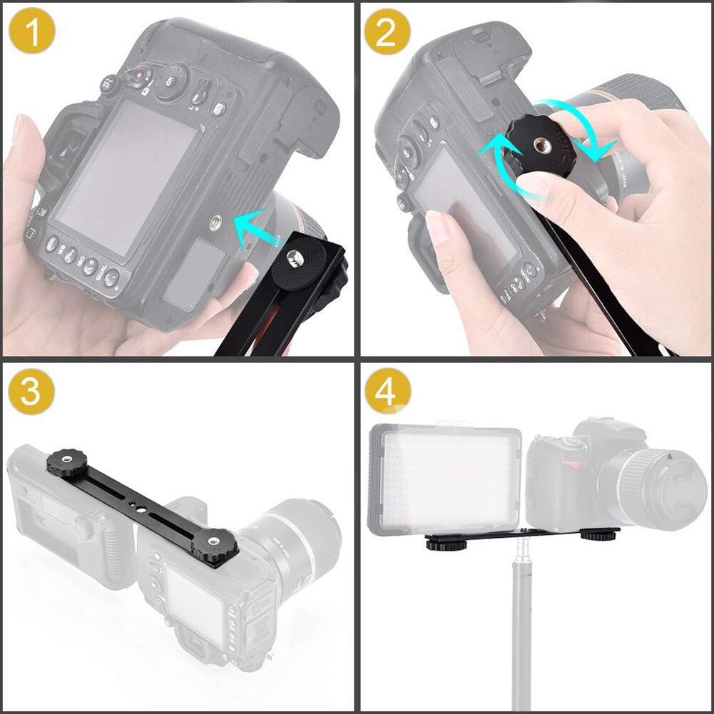 Universal Portable Photography Hot Shoe Mount Dual Head Easy Install Flash Bracket Travel Aluminum Alloy Extender Professional