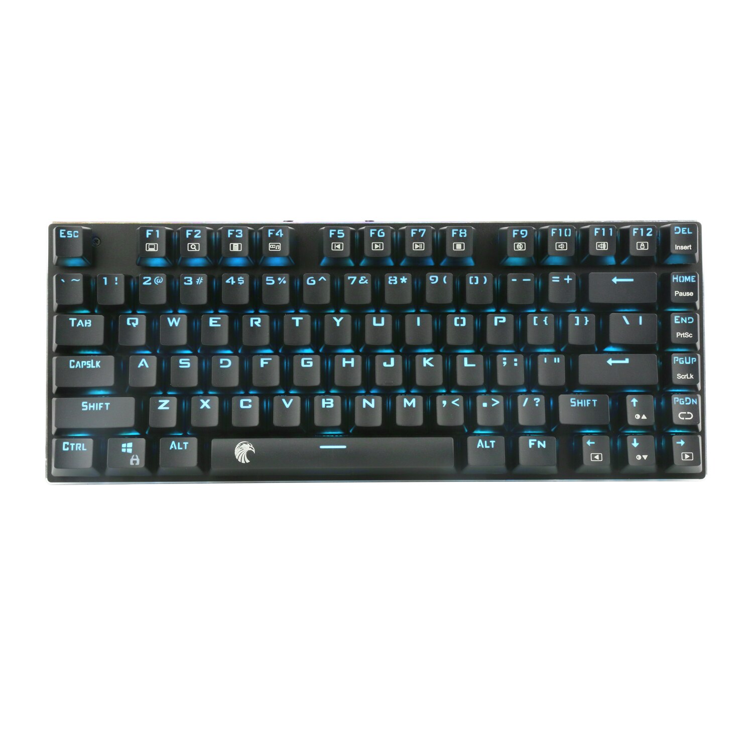 Mechanisch gamingtoetsenbord e-element  z88 met blauwe schakelaars, cyaan led-achtergrondverlichting, waterbestendig, compact, 81 toetsen, anti-ghost, zwart: Z -88