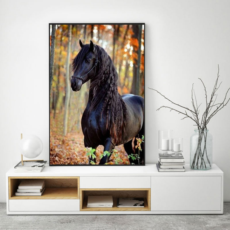 Full 5D Diy Daimond Painting Black Horse Diamond Painting Mosaic Rhinestones Diamant Painting Embroidery Animal wall Decor