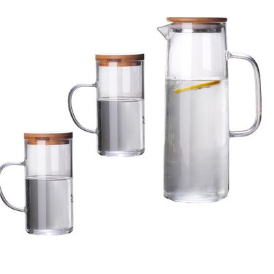 1000ml théières en verre de grande capacité en verre borosilicate résistant à la chaleur bouilloire froide jus lait thé tasse avec couvercle en bambou: C