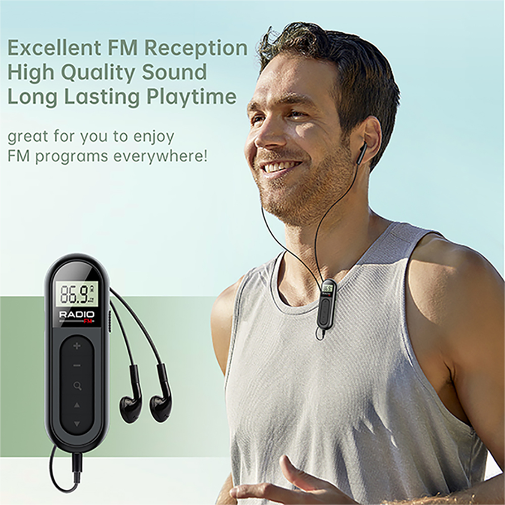 Mini Pocket FM-radio 76-108MHZ Clip Kleine radio met achtergrondverlichting LCD-scherm Walkman Radio 3,5 mm hoofdtelefoonaansluiting voor vergadersporten