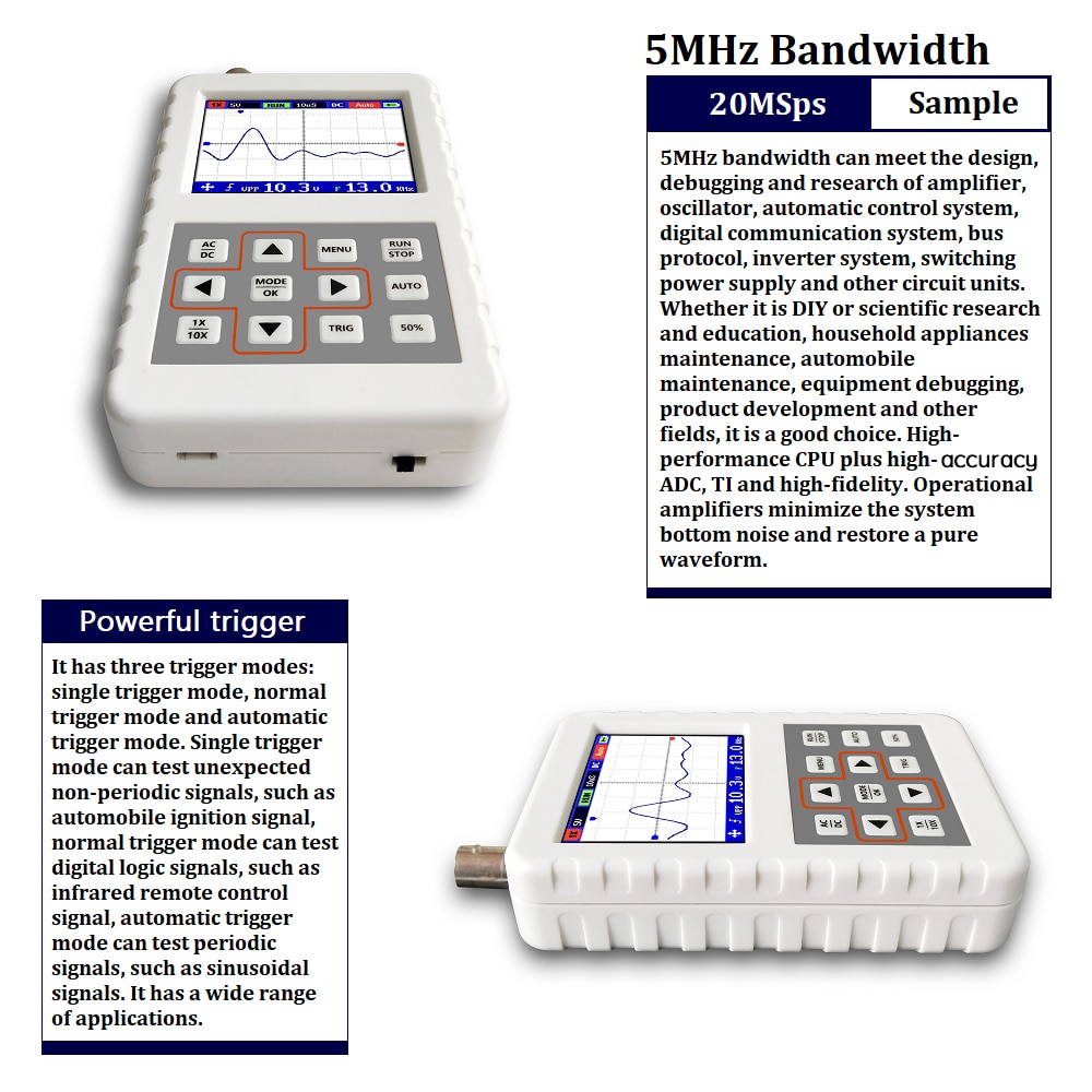 KKMOON DSO Digital Oscilloscope 5MHz Singal Channels 20MS/S Real Time Sample Rate USB Host and Device Connectivity