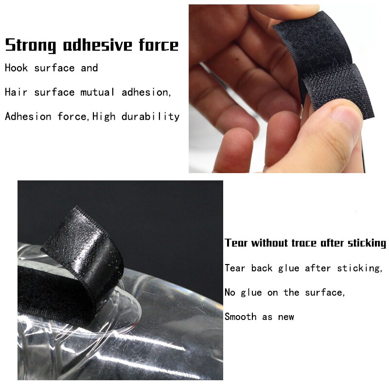 Sujetadores de Velcro de doble cara con pegamento trasero, cinta negra con rebaba con cinta maestra autoadhesiva de nailon