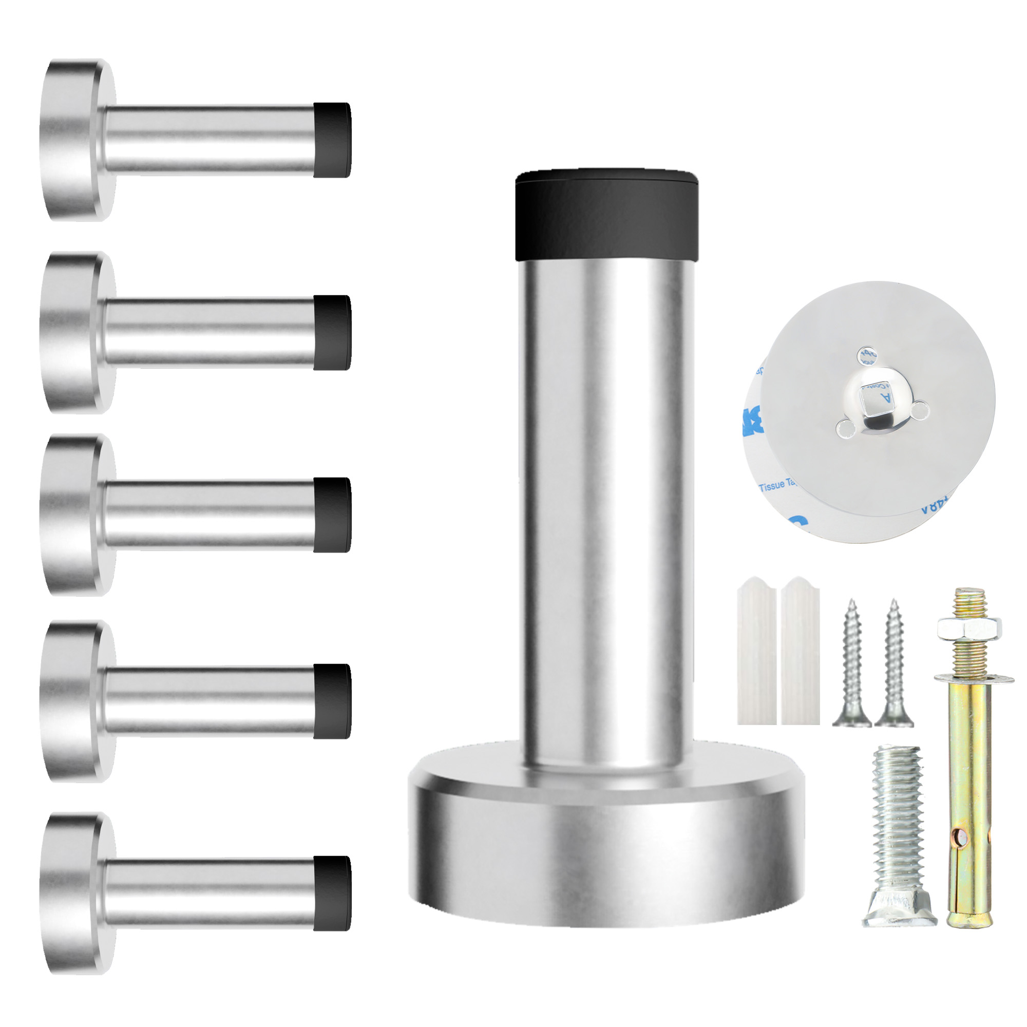 Door Stopper, Rubber Door Stop - Wall Mounted with Dual Installation (Adhesive & Screws) - Stainless Steel T-Shaped Bumper with: Yellow