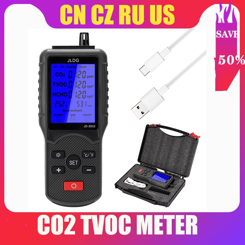 8 In 1 Multifunctionele Luchtkwaliteit Monitor CO2 Tvoc Meter Gas Detector Analyzer Temperatuur Vochtigheid Meten Apparaat