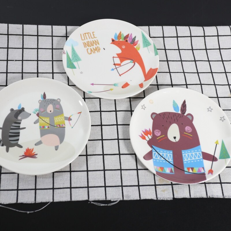 Melamine Cartoon Round Plate Dinner Breakfast Plate Salad Plate Imitation Porcelain Tableware Child Breakfast Plate Dishes