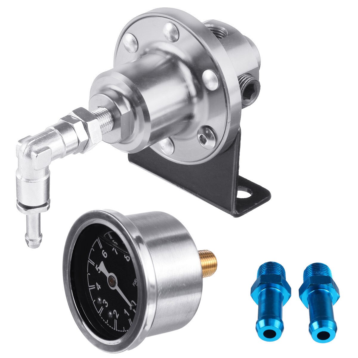 Régulateur de pression à carburant réglable universel | Avec Kit de jauge en aluminium rouge/bleu/or/argent/noir/titane: Argent