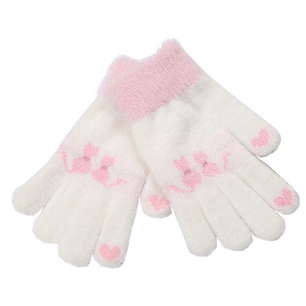 Teenagers Kids Winter Warm Leuke Kat Patroon Volledige Vinger Jacquard Gebreide Handschoenen Kinderen Accessoires