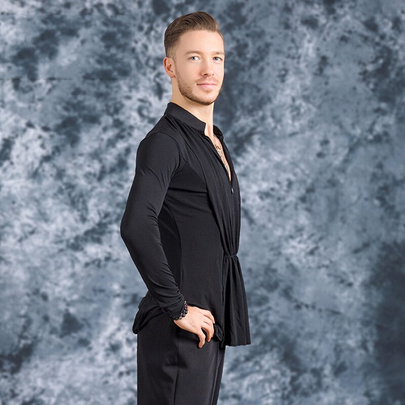 Camiseta de manga larga de para hombre, para salón, competición latina, baile, ropa para baile, Cha, baile DL5223