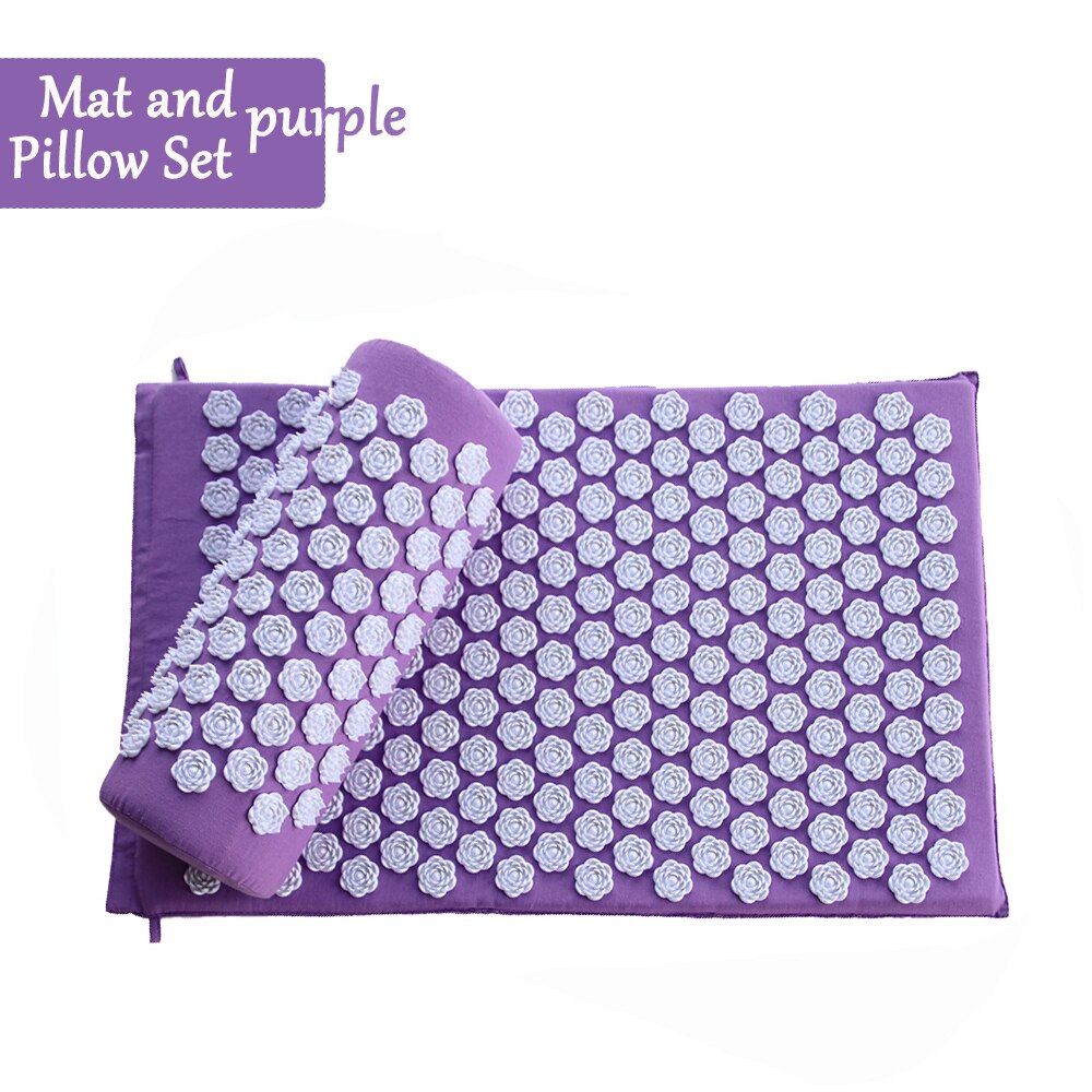 Lager Yoga Acupressure Mat and Pillow Set, with Bag,Non Slip ,Back and Neck Pain Relief and Muscle Relaxation Massage Cushion: PURPLE  Set(2pcs)