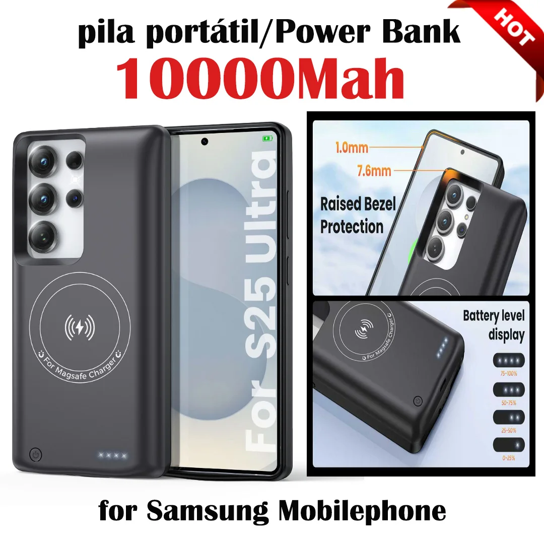 Batteria ausiliaria per Samsung Galaxy S22 S23 S24 S25 Ultra S25 Plus Custodia caricabatteria wireless magnetica Power Bank