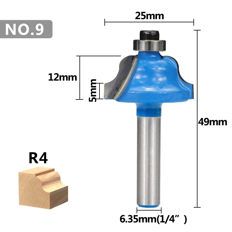 Corner Rounding Router Bit Edging Cutter Tungsten Carbide Cutter 8mm 1/4 Shank For Woodworking Engraving Bits Wood Router Bit: NO.9