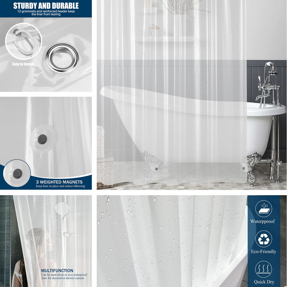PEVA-Duschvorhang, wasserdichter Kunststoff, durchsichtige Badvorhänge, transparent/bunt, Badezimmervorhänge, Mehltau, Zuhause, Luxus mit Haken