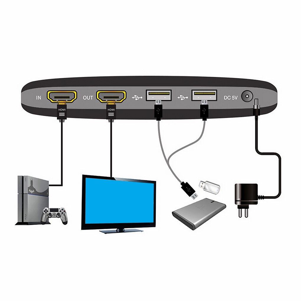 Usb 1080p video fange kort spilling hd video opptaker media avspilling automatisk justering