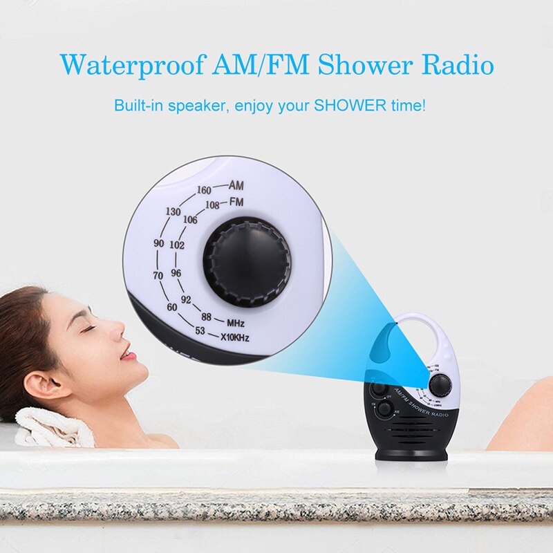 Radio FM AM étanche et Portable pour douche, musique suspendue, costume de salle de bain, cabine de bain, noir, haut-parleurs Hi-Fi puissants, actionnés par Radio