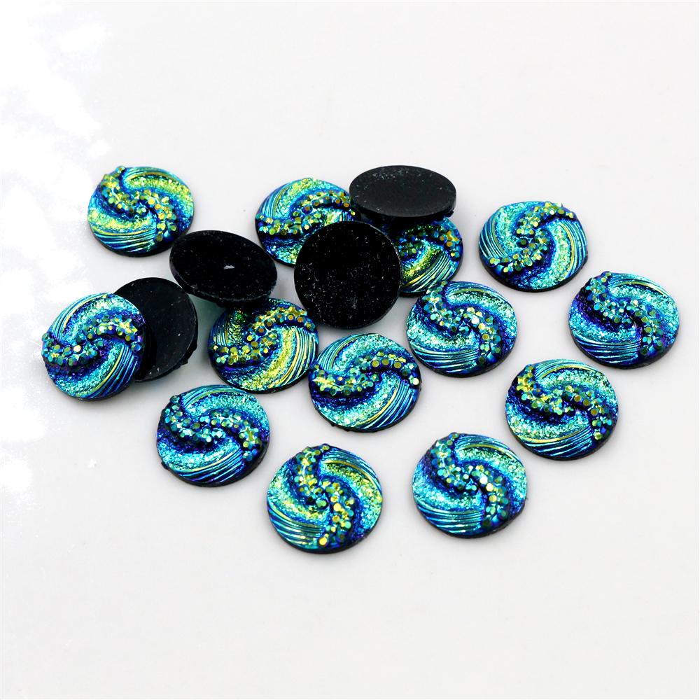Nowa moda 40 sztuk 12mm Mix niebieski kolory kwiat styl z płaskim z powrotem Cabochons żywiczne Cameo