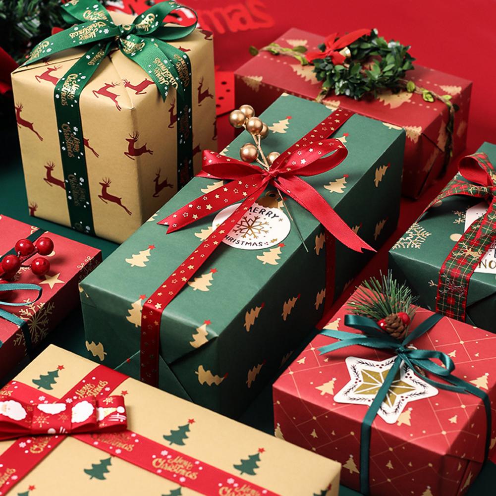5Pcs Packing Paper Disposable Eco-friendly Practical Lovely Pattern Printed Kraft Christmas Wrapping Paper for Festival