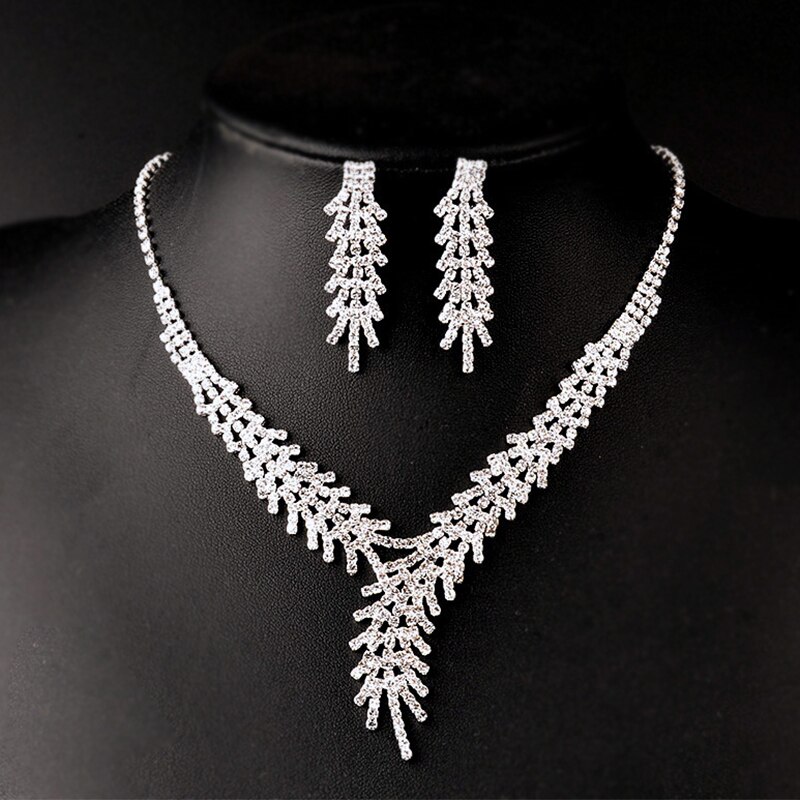 BLIJERY New Luxury Tree Branch Set di gioielli da sposa Set di gioielli da donna con orecchini in cristallo con strass Color argento