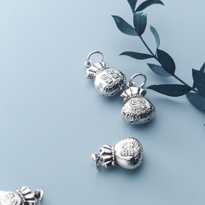 Clássico 925 prata esterlina sorte sacos de dinheiro encantos 20x13mm artesanal s925 pingentes de prata para homens diy jóias fazendo presente