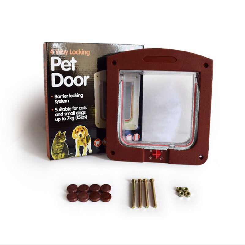 Intelligent Control 4 Way Pet Cat Puppy Dog Supplies Lock Lockable Safe Door White Brown Cat Gates for Small Dog Cat