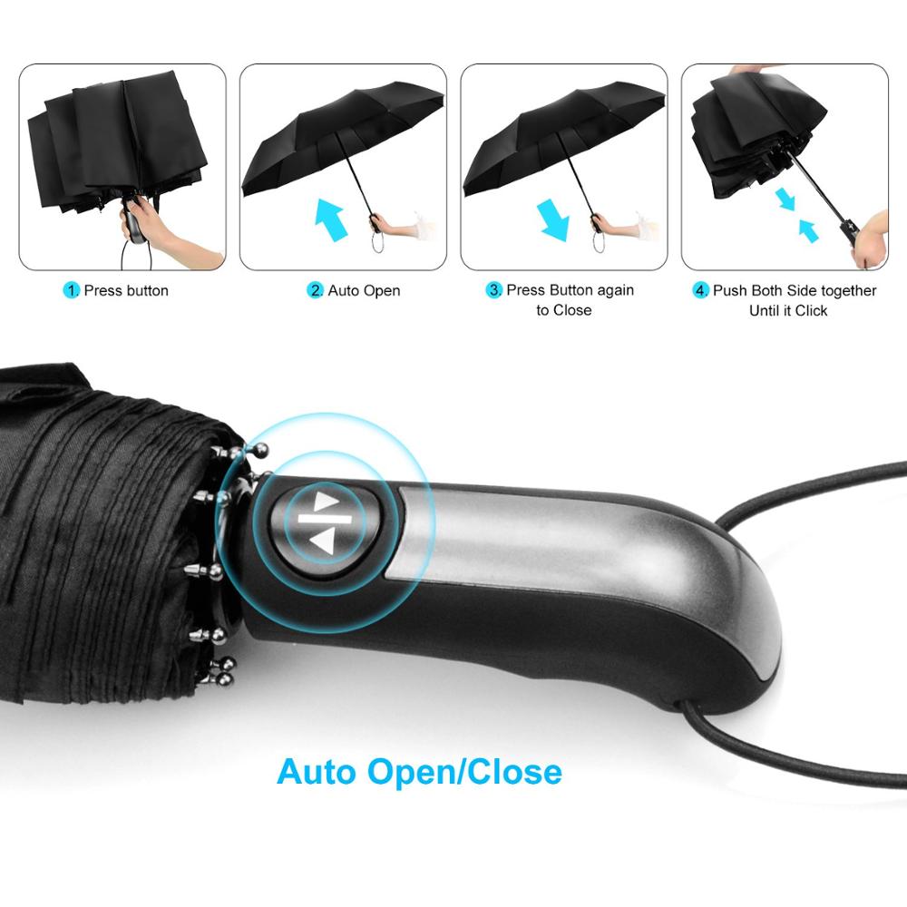 Wind Resistant Three Folding Automatic Umbrella Rain Women Auto Luxury Big Windproof Umbrellas Men Frame Windproof 10K Parasol