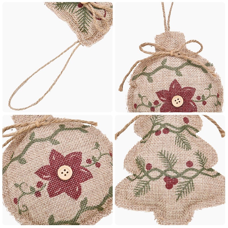12 stuks kerstversieringen van jute, hangende kerstversieringen in de vorm van een kerstsok, balvormig voor een kerstfeestje , 4 s