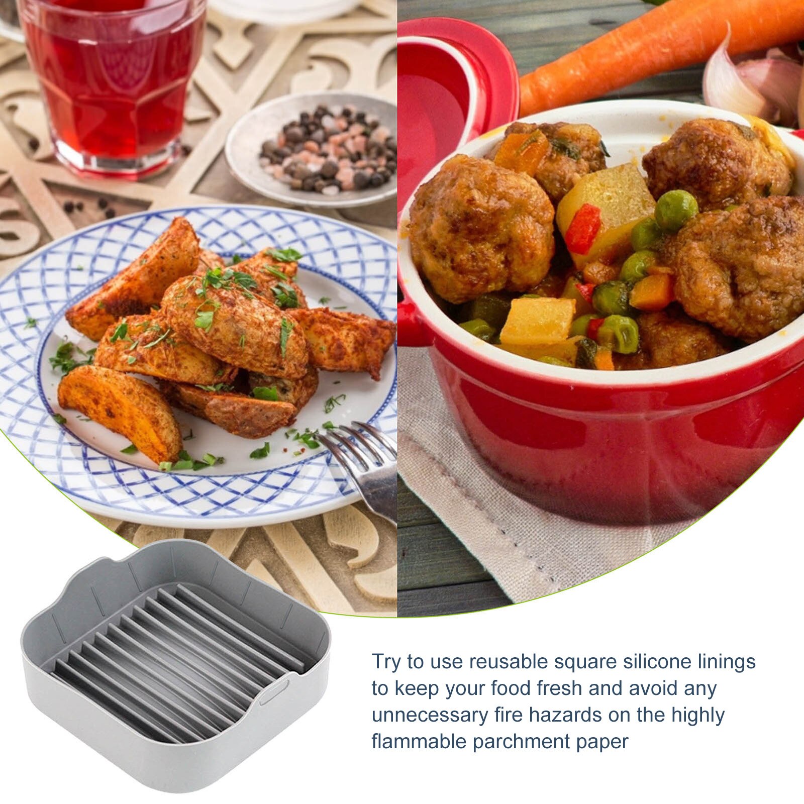 Square Silicone Air Fryer Liner Reusable Air Fryer Basket Non Stick Basket Baking Cooking Kitchen Utensils Airfryer Accessories