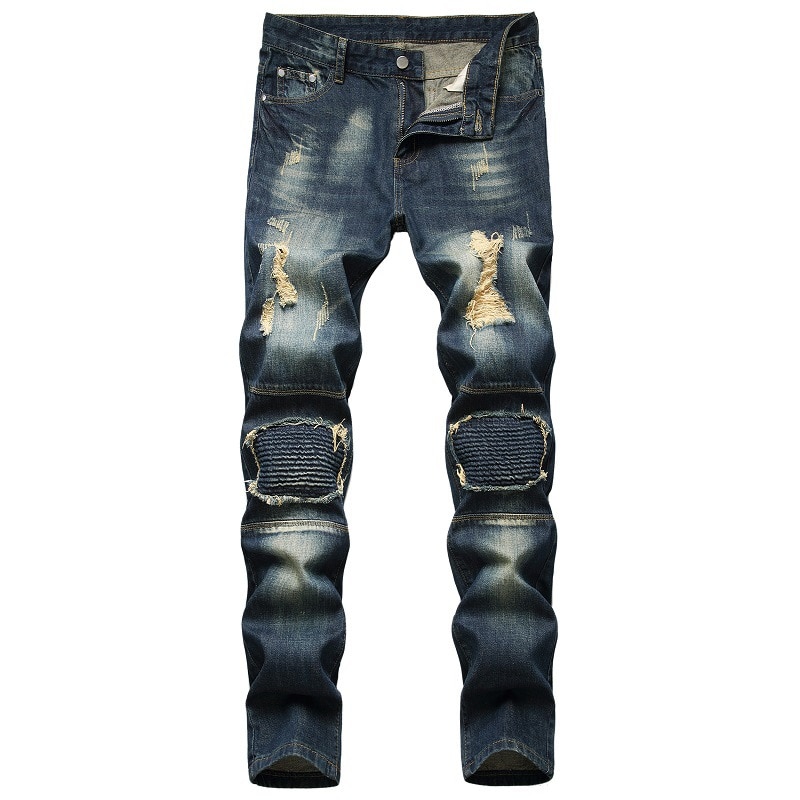 Mannen Jeans Europese En Amerikaanse Persoonlijkheid Nostalgische Gescheurde Jeans Beschadigd Gat Trendy Jeans Plus Size