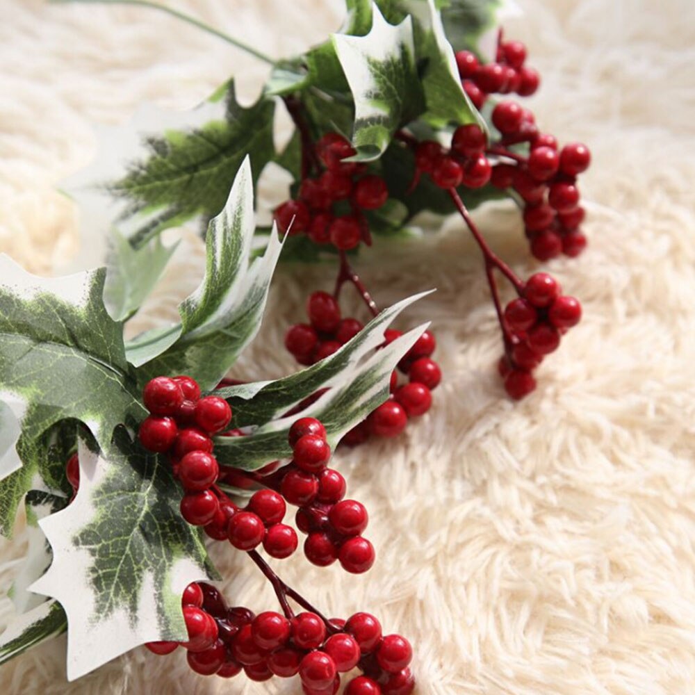 Christmas Tree Artificial Berry Red Fruits Plant Berries Artificial Flower Red Cherry Christmas Decorative Flower Branches