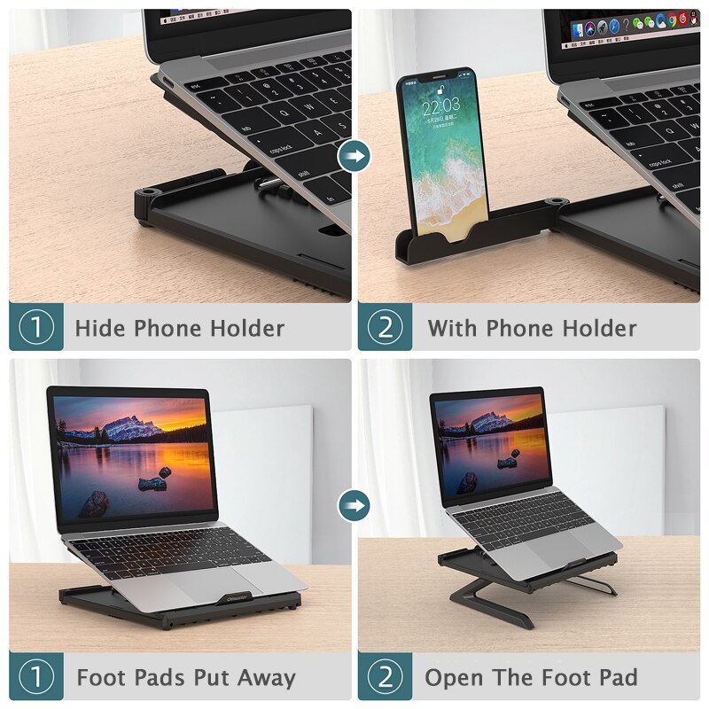 Adjustable Laptop Stand Foldable Base Holder For Macbook Computer iPad Notebook Support Notebook Stand With Phone Holder