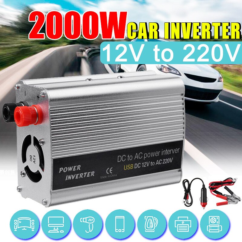 2000w dc 12v til  ac 220v usb bil strøm inverter oplader konverter adapter  dc 12 to ac 220 modificeret sinusbølge transformer