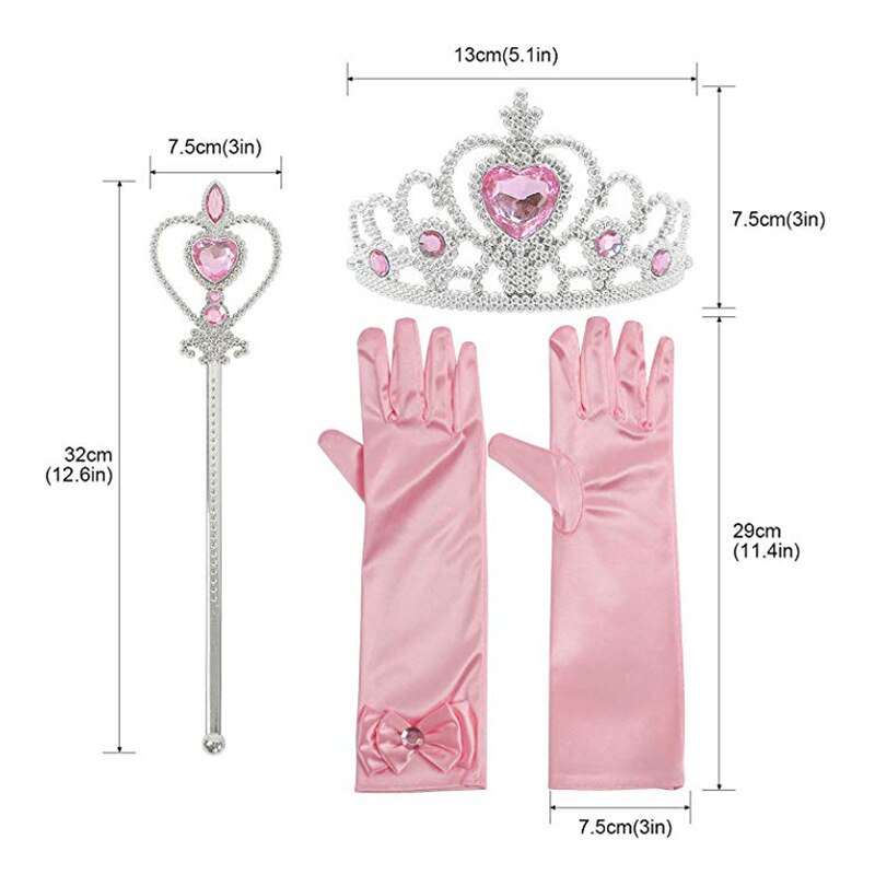 7pcs/lot Girls Princess Elza Dress Up Accessories Crown Necklace Ring Earring Wand Gloves Kids Jewelry Set Cosplay Toys