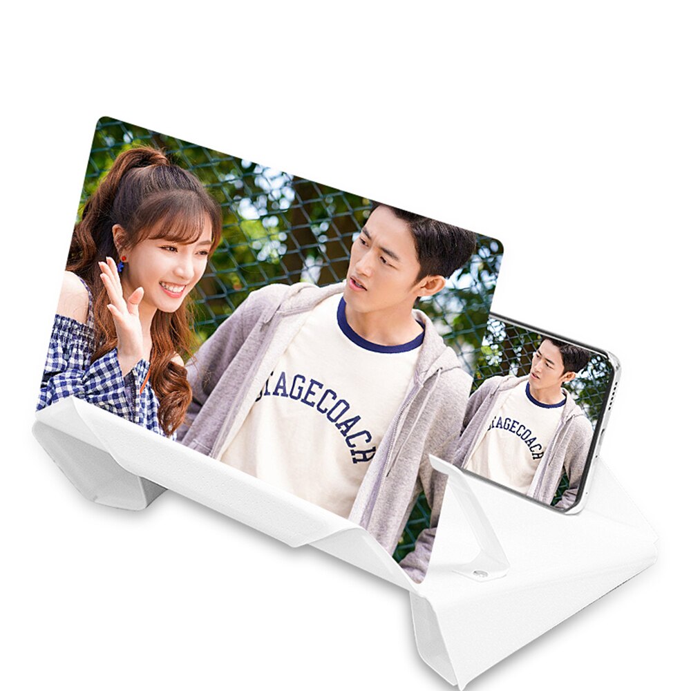 12inch 9D Leather PU Folding Mobile Phone Screen Amplifier Bracket for iphone samsung xiaomi huawei to watch variety show: white